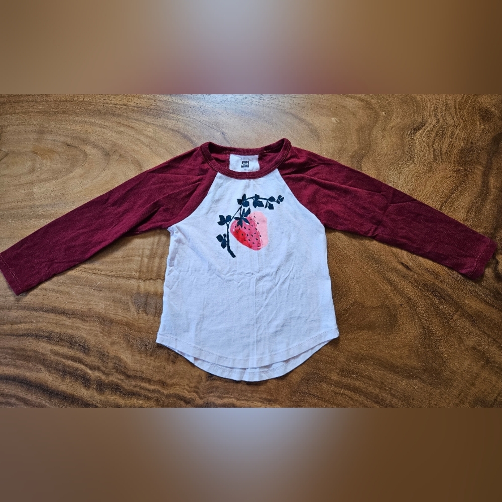 Tea Collection Size 4 Kids Raglan Shirt with Strawberry Print - Red and White